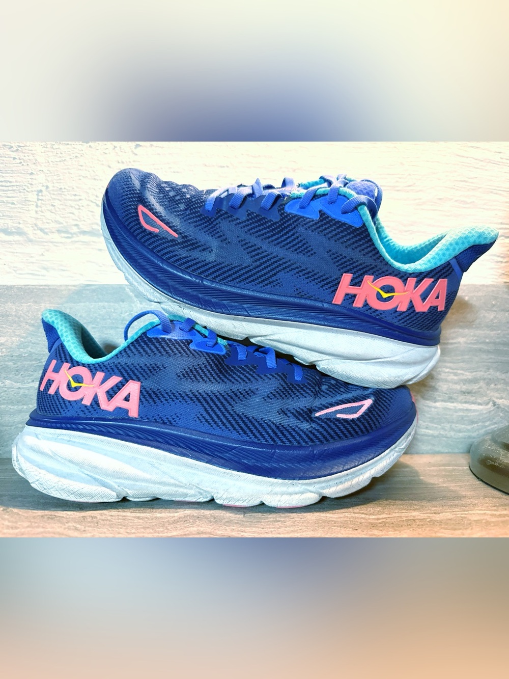 Hoka Women's Blue Sneakers with Pink Logo